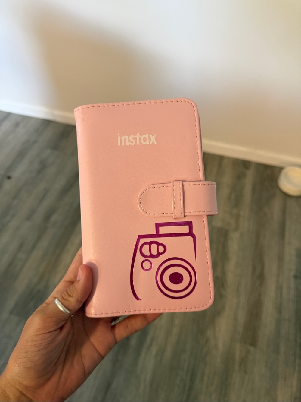 Instax Pink Photo Wallet with Purple Camera Graphic